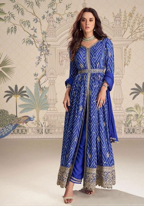 Royal Blue Embroidery Silk Salwar Kameez