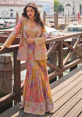 Peach And Pink Embroidery Silk Salwar Kameez