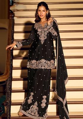 Black Embroidery Silk Salwar Kameez