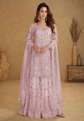 Pink Embroidery Net Salwar Kameez