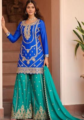 Blue Embroidery Silk Salwar Kameez