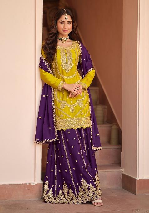 Mustard Embroidery Silk Salwar Kameez