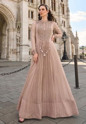 Beige Embroidery Silk Salwar Kameez