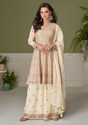 Off White Embroidery Georgette Salwar Kameez