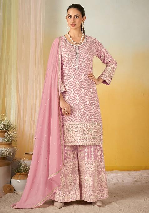 Pink Embroidery Georgette Salwar Kameez