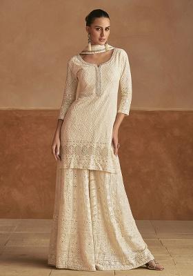 Off White Embroidery Georgette Salwar Kameez