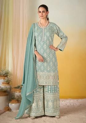 Sea Green Embroidery Georgette Salwar Kameez