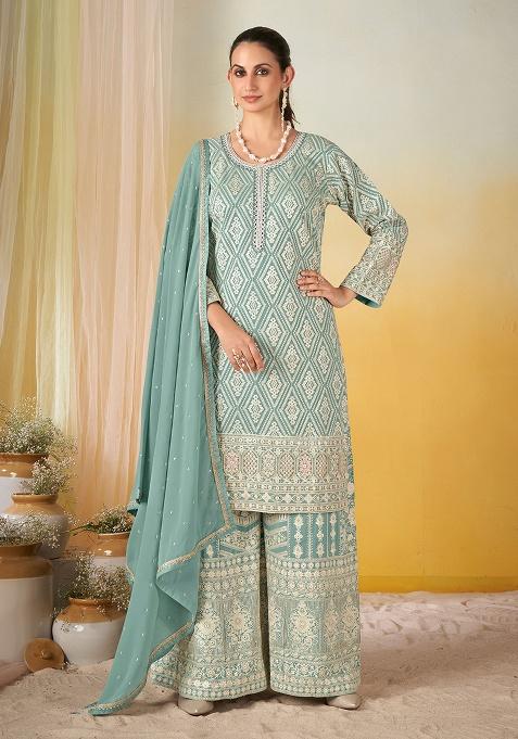 Sea Green Embroidery Georgette Salwar Kameez