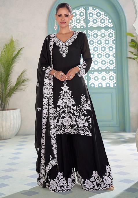 Black Embroidery Chinon Salwar Kameez
