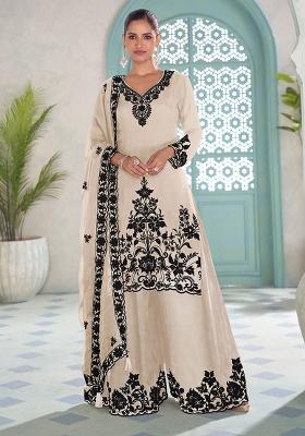 White Embroidery Chinon Salwar Kameez