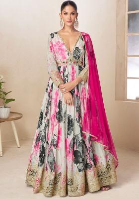 Multicolor Embroidery Chinon Salwar Kameez