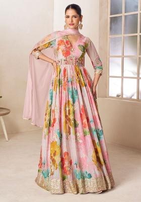 Multicolor Embroidery Chinon Salwar Kameez