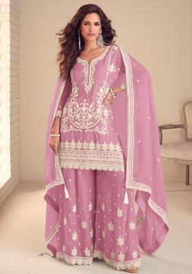 Pink Embroidery Chinon Salwar Kameez