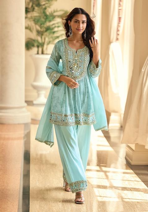 Blue Embroidery Silk Salwar Kameez