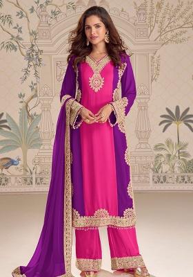 Pink And Purple Embroidery Georgette Salwar Kameez