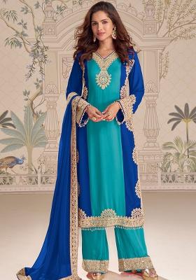 Light Blue Embroidery Georgette Salwar Kameez