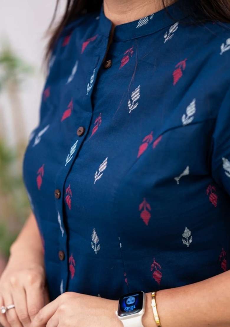 Blue Printed Cotton Kurta Set - Indya