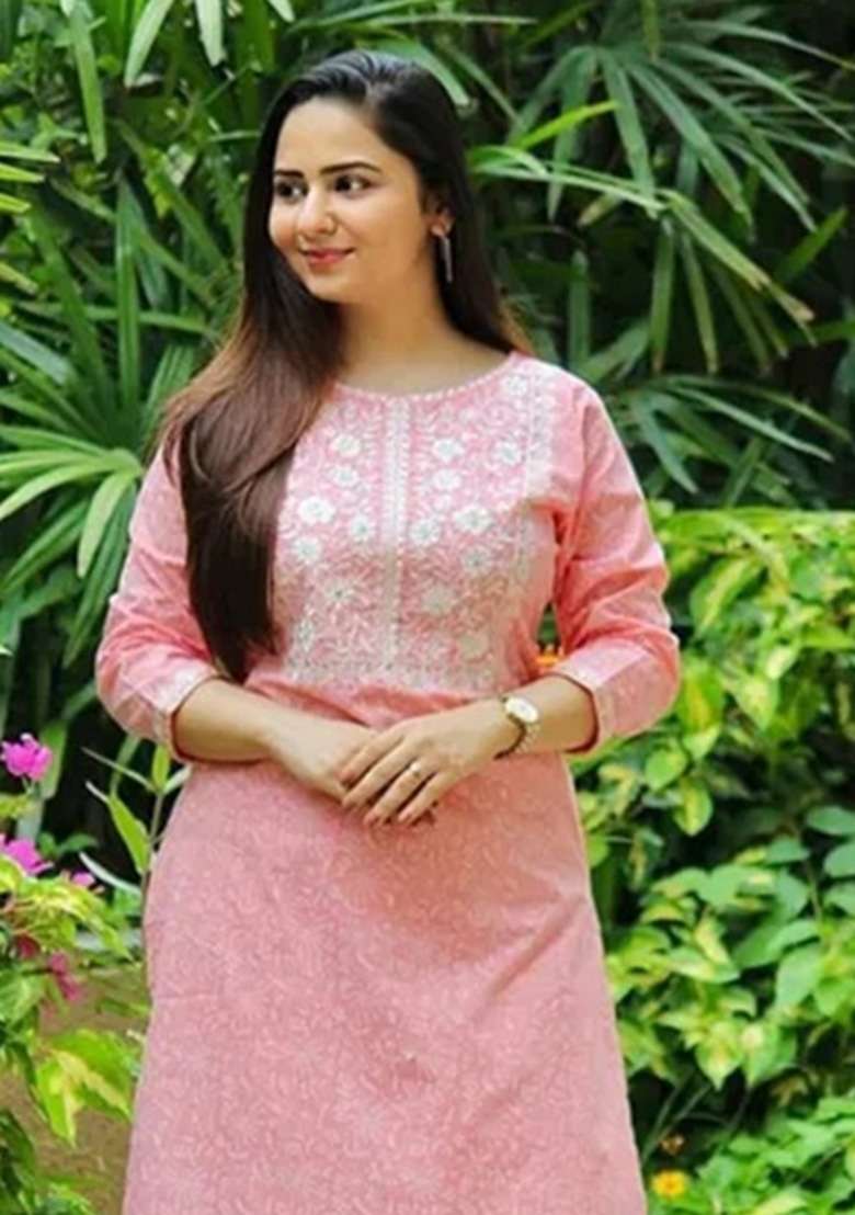 Light Pink Printed Cotton Kurta Set - Indya