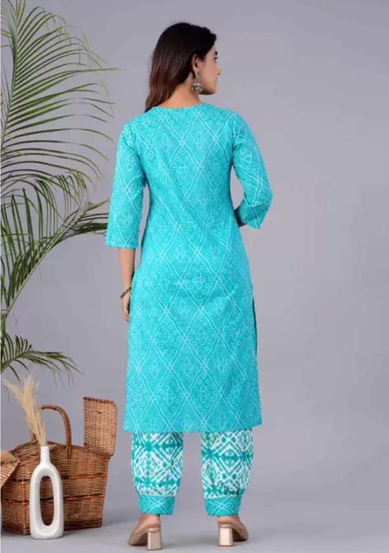 Blue Printed Cotton Kurta Set - Indya