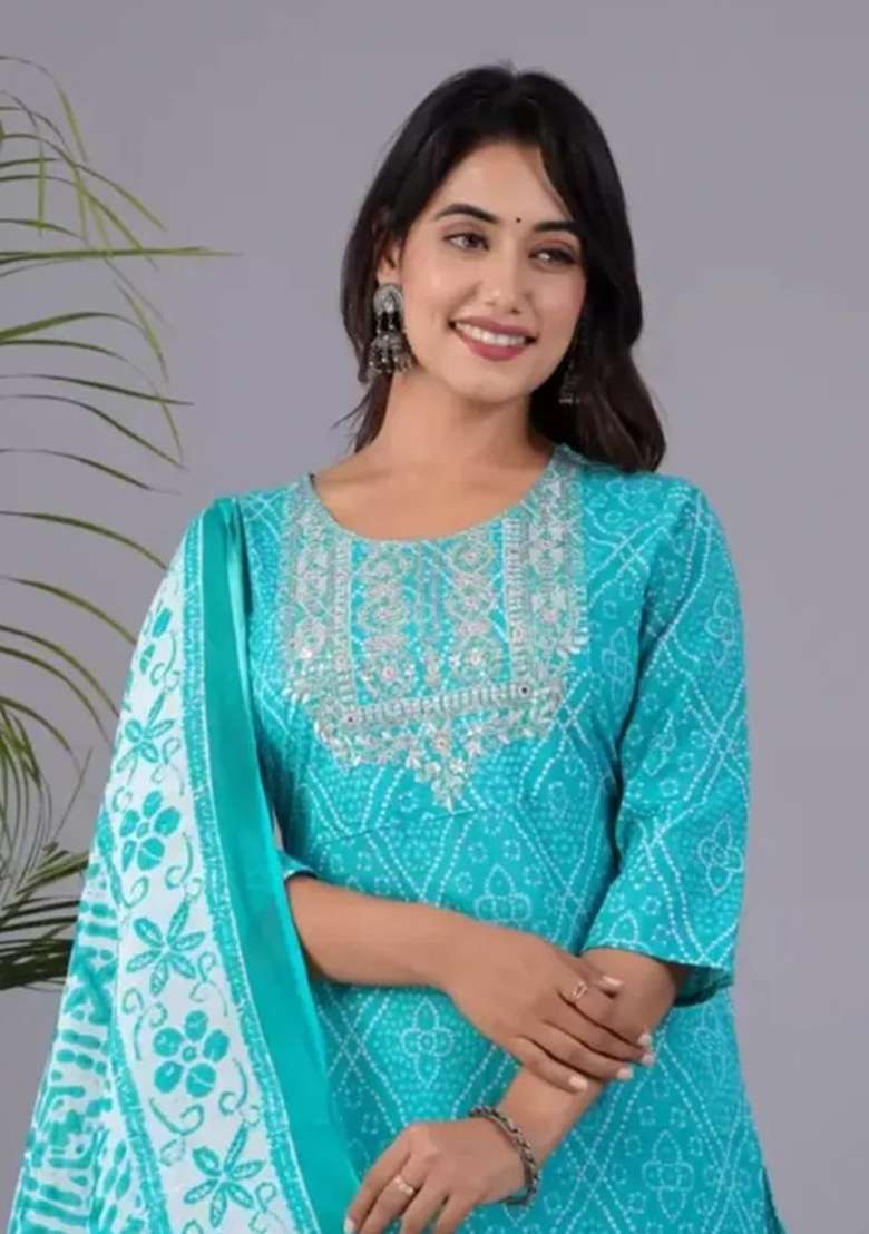 Blue Printed Cotton Kurta Set - Indya
