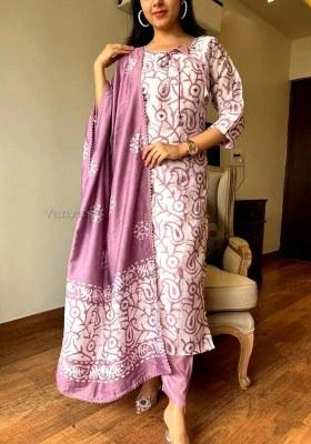 Pink Printed Cotton Straight Kurta Set