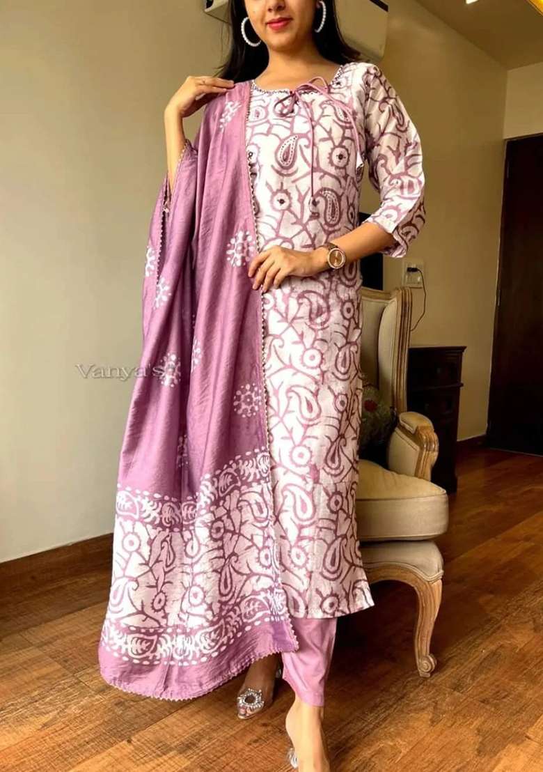 Pink Printed Cotton Straight Kurta Set - Indya