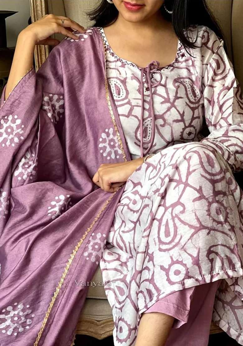 Pink Printed Cotton Straight Kurta Set - Indya
