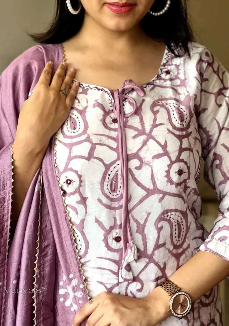 Pink Printed Cotton Straight Kurta Set - Indya