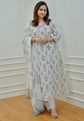 Multicolor Floral Print Cotton Straight Kurta Set