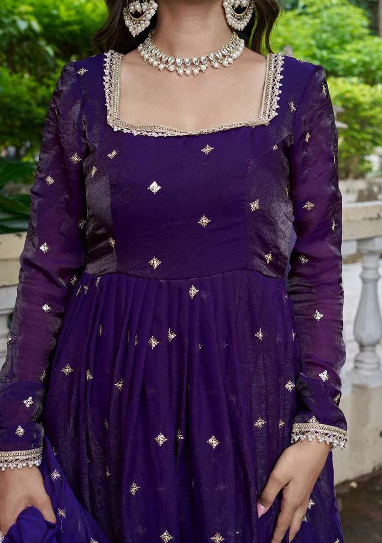 Purple Embroidery Silk Blend Salwar Kameez - Indya