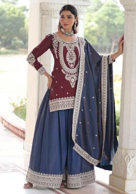 Red Embroidery Silk Salwar Kameez