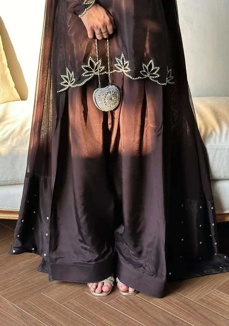 Brown Embroidery Crepe Salwar Kameez - Indya