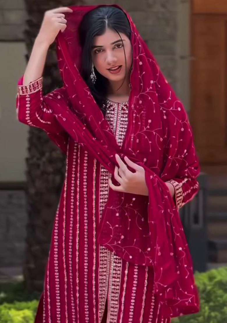 Pink Embroidery Georgette Salwar Kameez - Indya