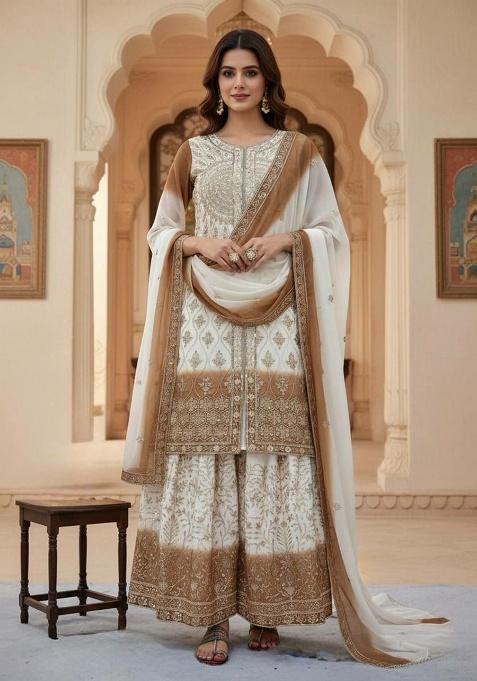 White Embroidery Georgette Salwar Kameez