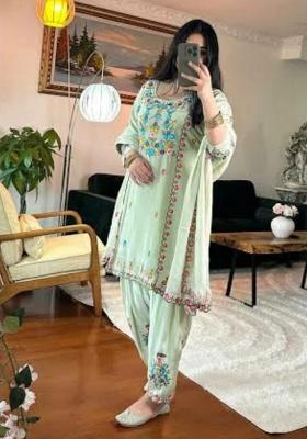Green Embroidery Silk Salwar Kameez