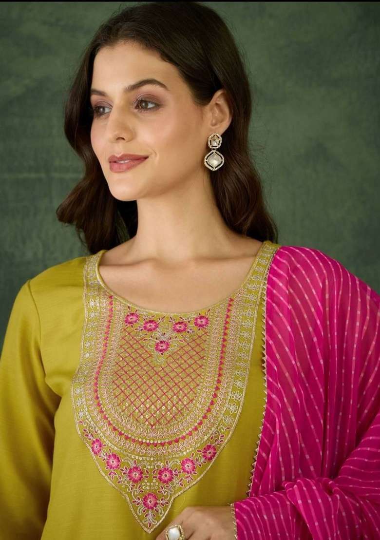 Green Embroidery Rayon Kurta Set - Indya