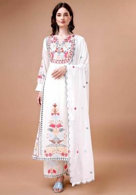 White Embroidery Georgette Kurta Set