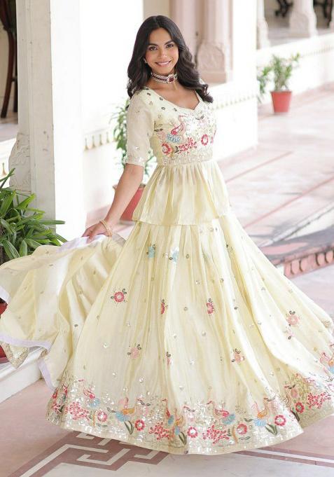 White Embroidery Gold Crush Kurta Set