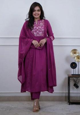 Rani Pink Embroidery Cotton Kurta Set
