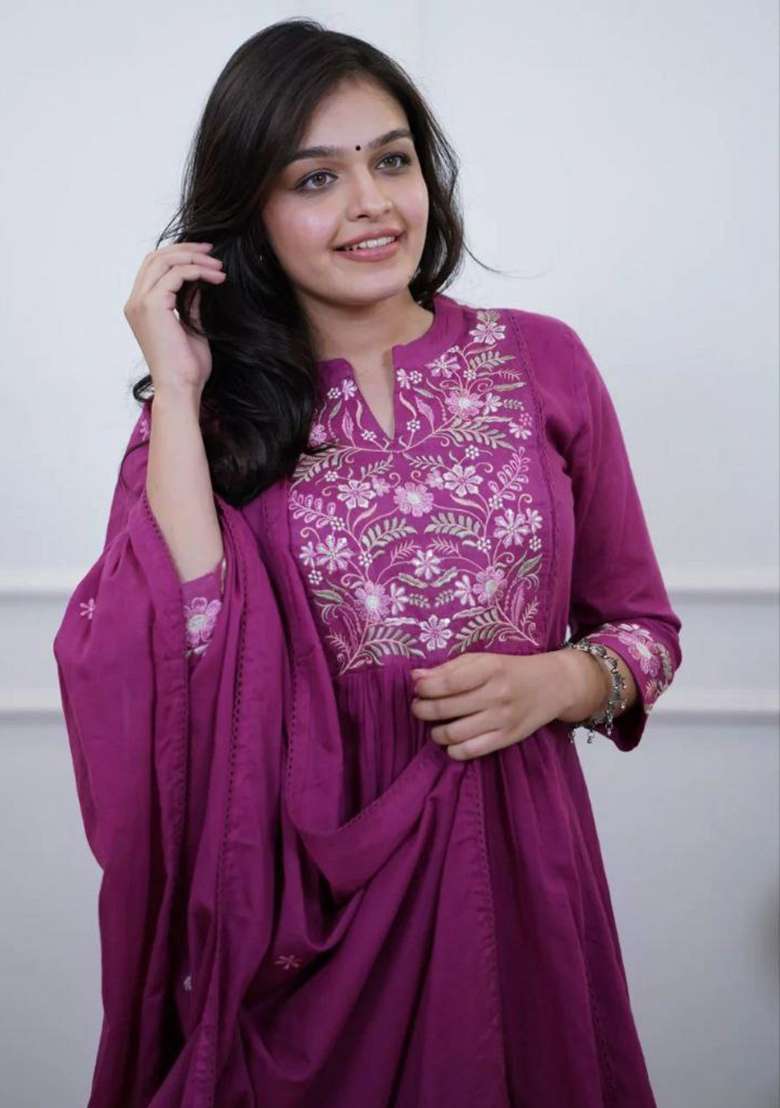 Rani Pink Embroidery Cotton Kurta Set - Indya