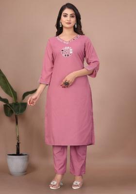 Pink Embroidery Cotton Kurta Set