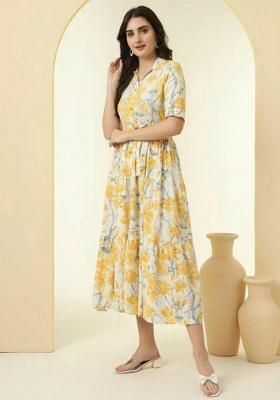 Yellow Embroidery Rayon Kurta Set