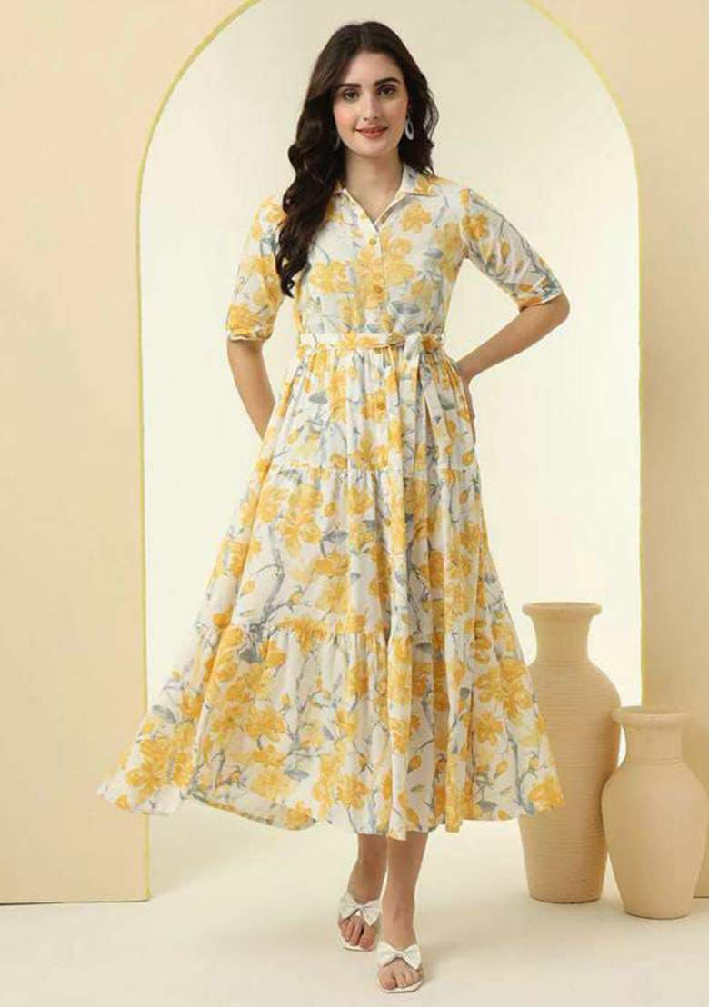 Yellow Embroidery Rayon Kurta Set - Indya
