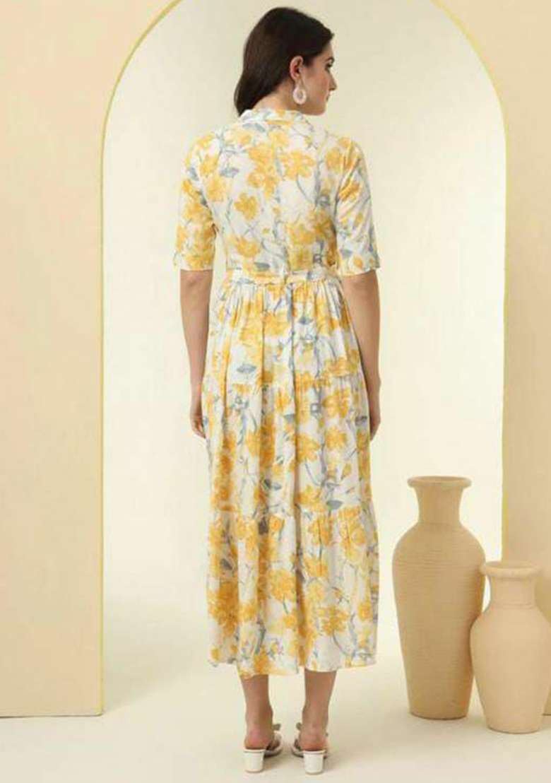 Yellow Embroidery Rayon Kurta Set - Indya