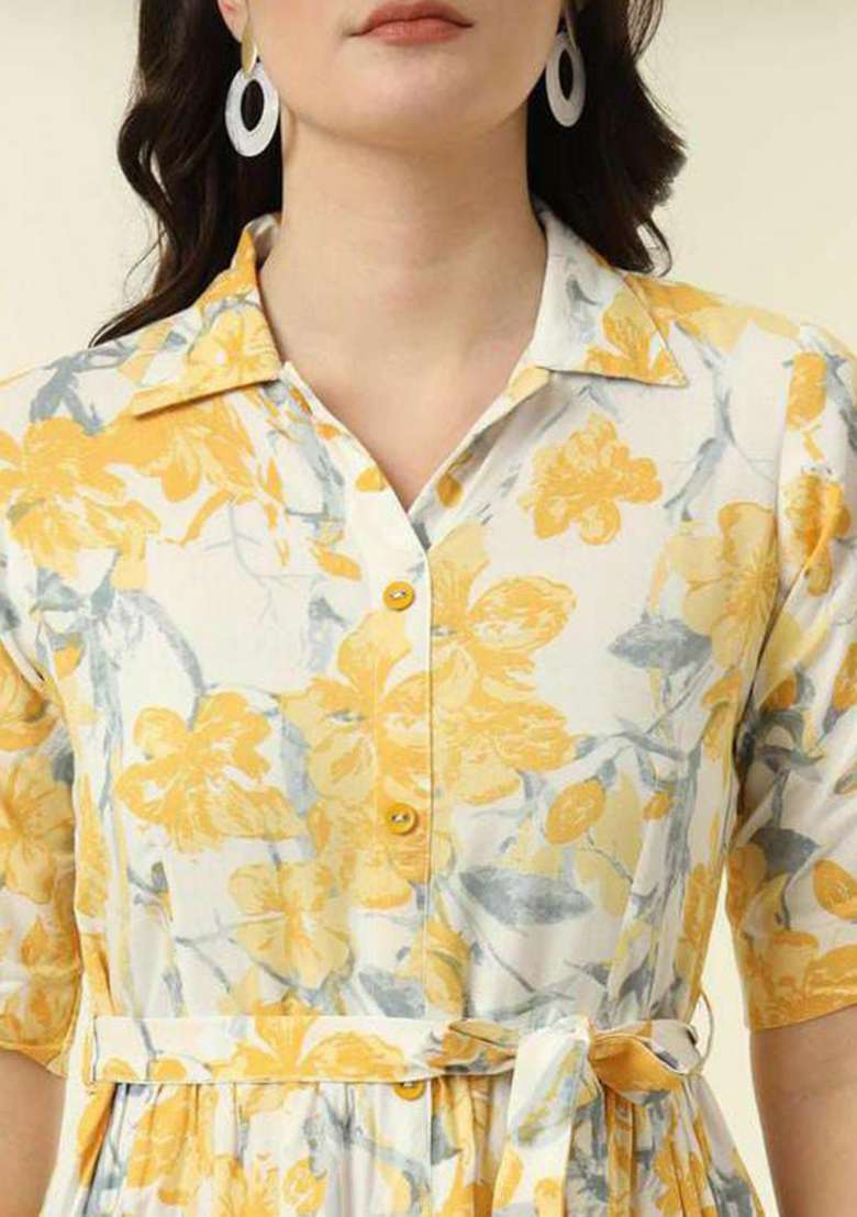 Yellow Embroidery Rayon Kurta Set - Indya