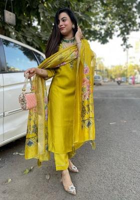 Yellow Embroidery Viscose Kurta Set