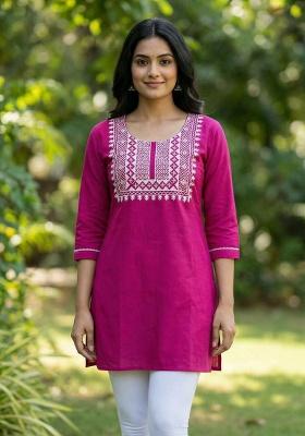 Rani Pink Embroidery Rayon Kurta Set