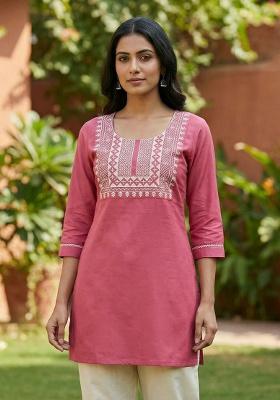 Pink Embroidery Rayon Kurta Set