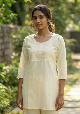 White Embroidery Rayon Kurta Set