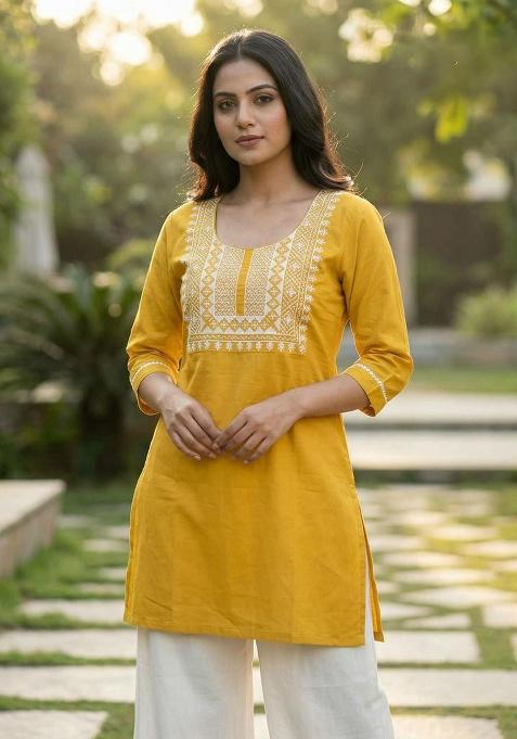 Yellow Embroidery Rayon Kurta Set